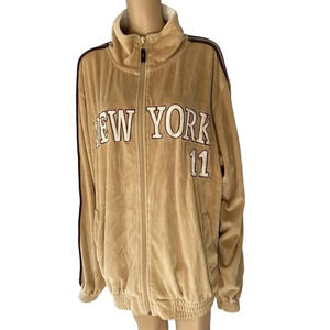 New York 11 Sports Velour Jacket Unisex Adult XL Full Zip Tan Pocket Street Wear